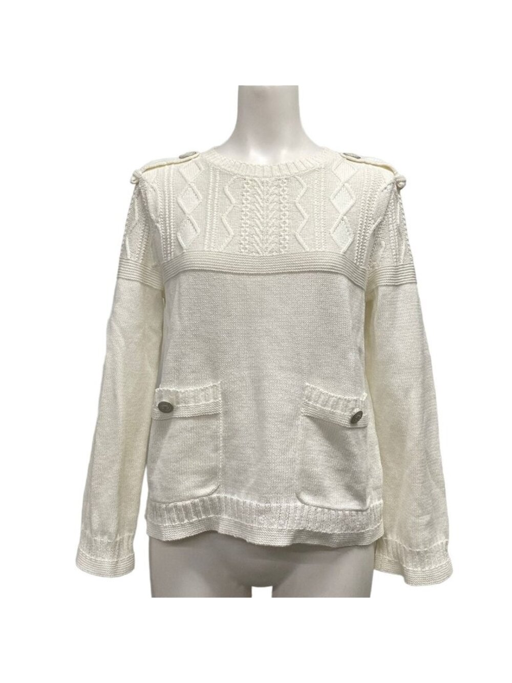 Chanel Long Sleeve Sweater S White Cotton 34